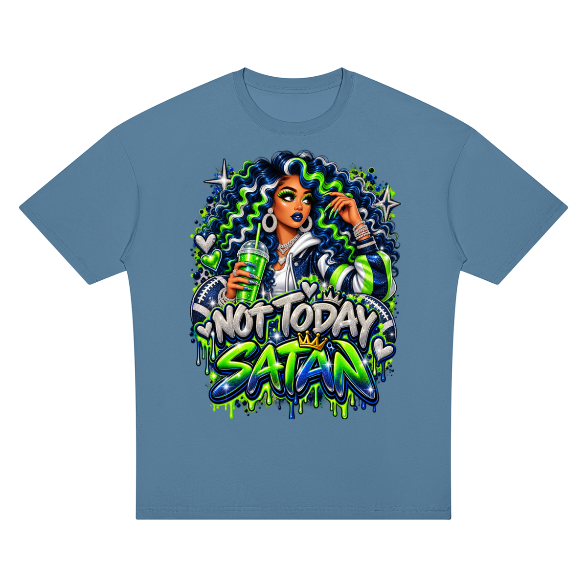 Not Today Satan – Football Glam Oversized Graphic T-Shirt