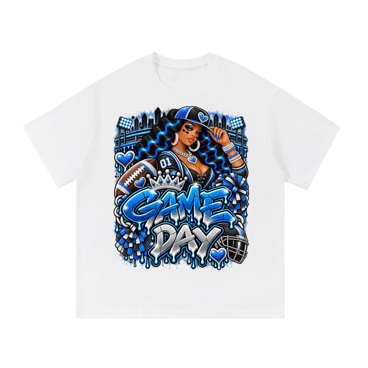 Royal Blue Game Day Queen – Women's Football Graphic T-Shirt