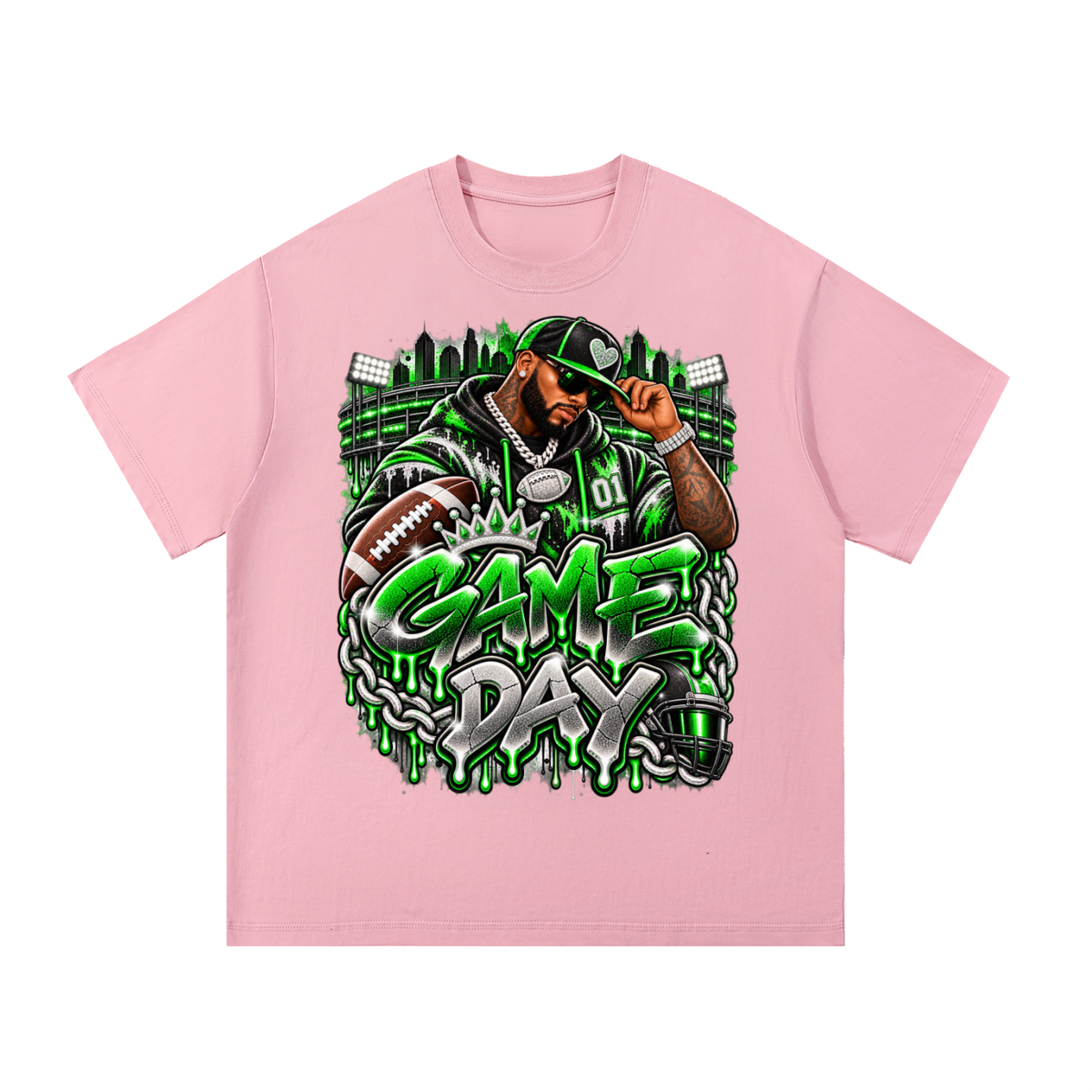 Neon Green Game Day – Men's Football Streetwear Graphic T-Shirt