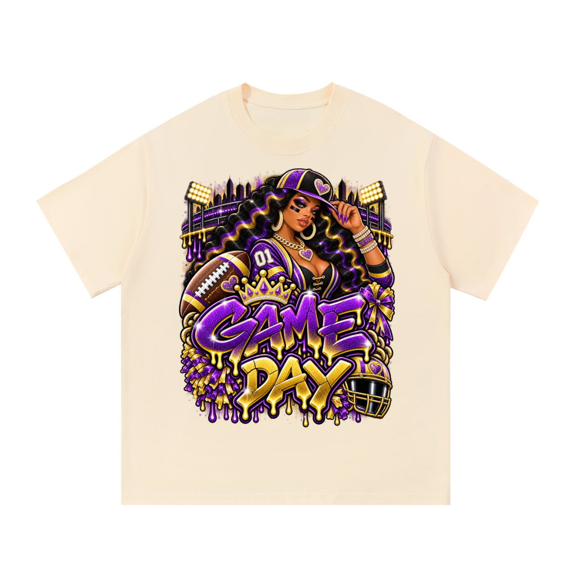 Purple & Gold Football Glam – Women's Game Day Graphic T-Shirt
