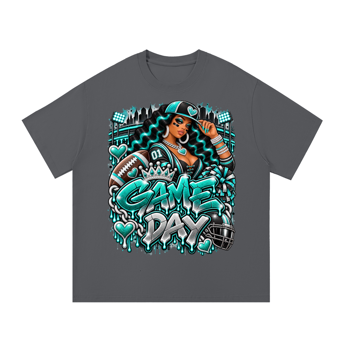 Teal Game Day Glam – Women's Football Graphic T-Shirt