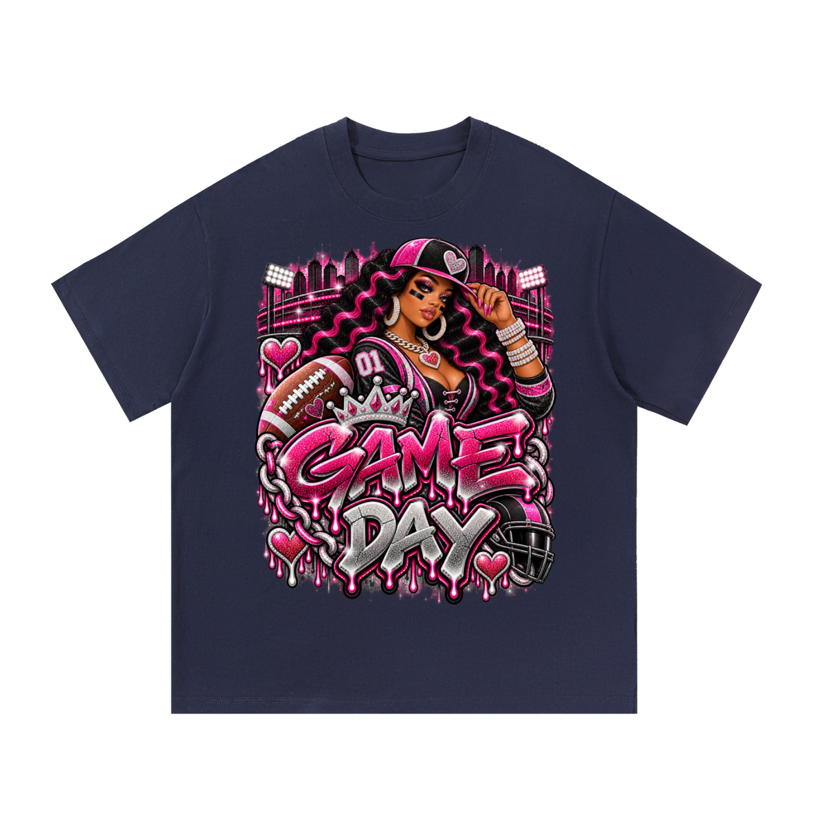 Pink & Black Game Day Glam – Women's Football Graphic T-Shirt