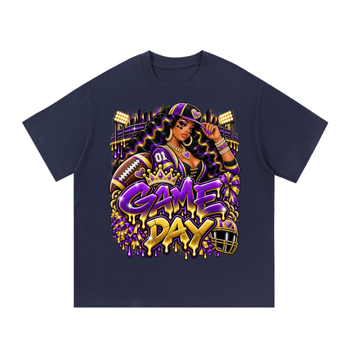 Purple & Gold Football Glam – Women's Game Day Graphic T-Shirt