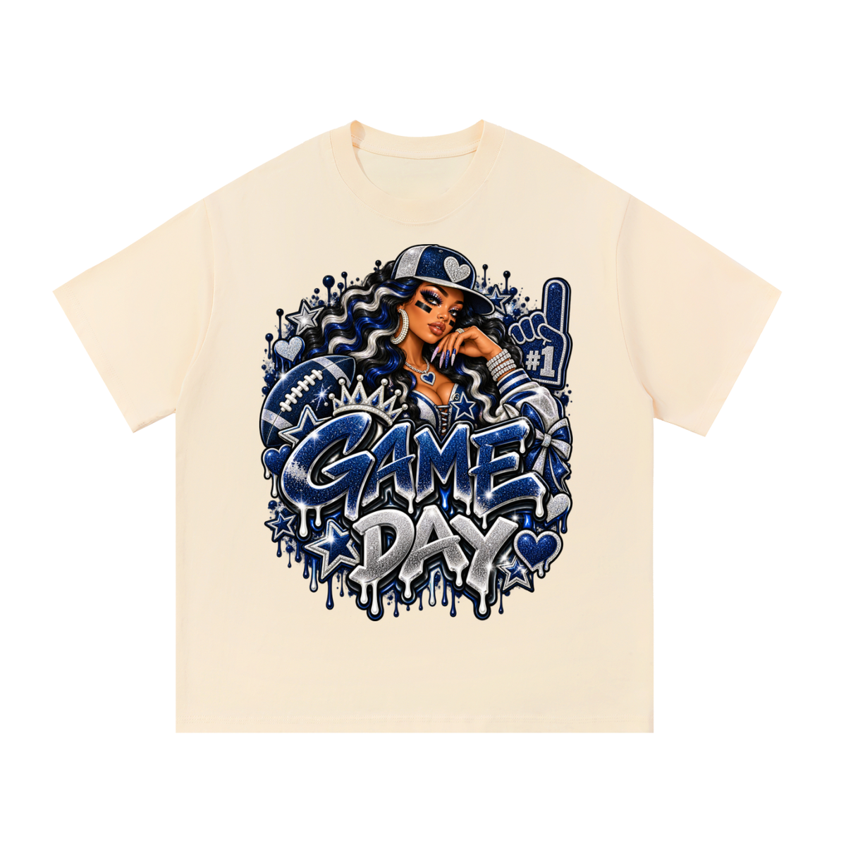 Silver & Navy Game Day Glam – Women's Football Graphic T-Shirt