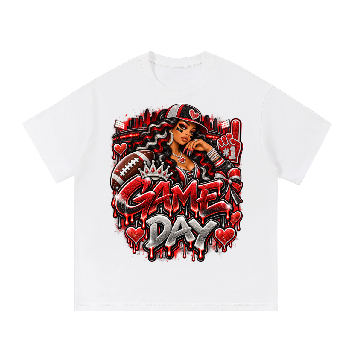 Red & Black Game Day Glam – Women's Football Graphic T-Shirt