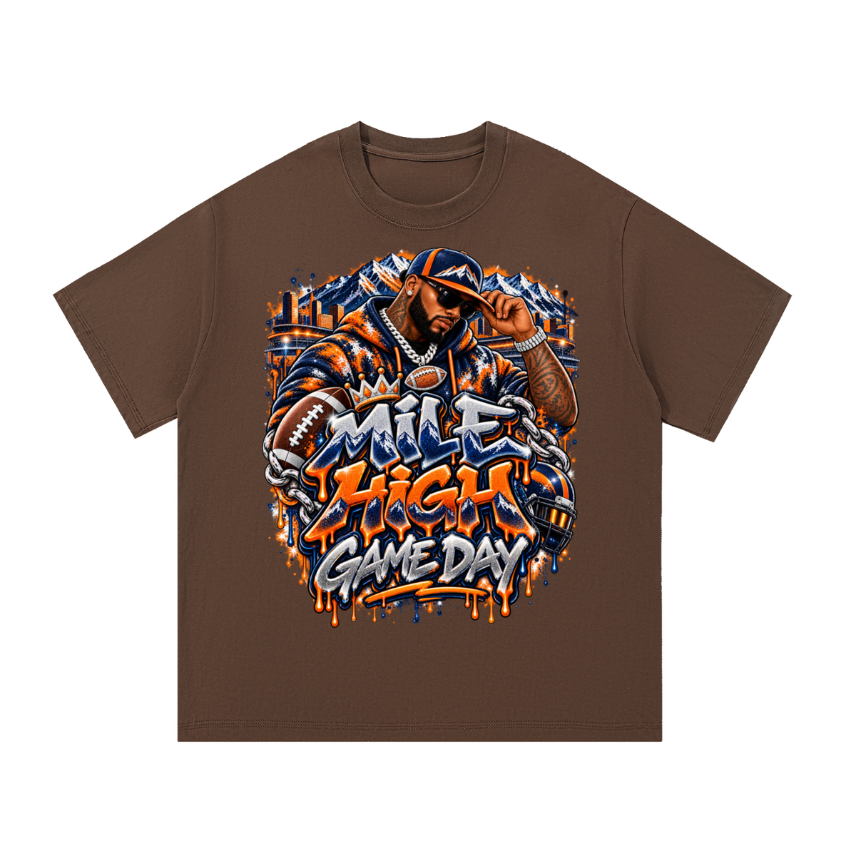 Mile High Game Day – Orange & Navy Football Graphic T-Shirt