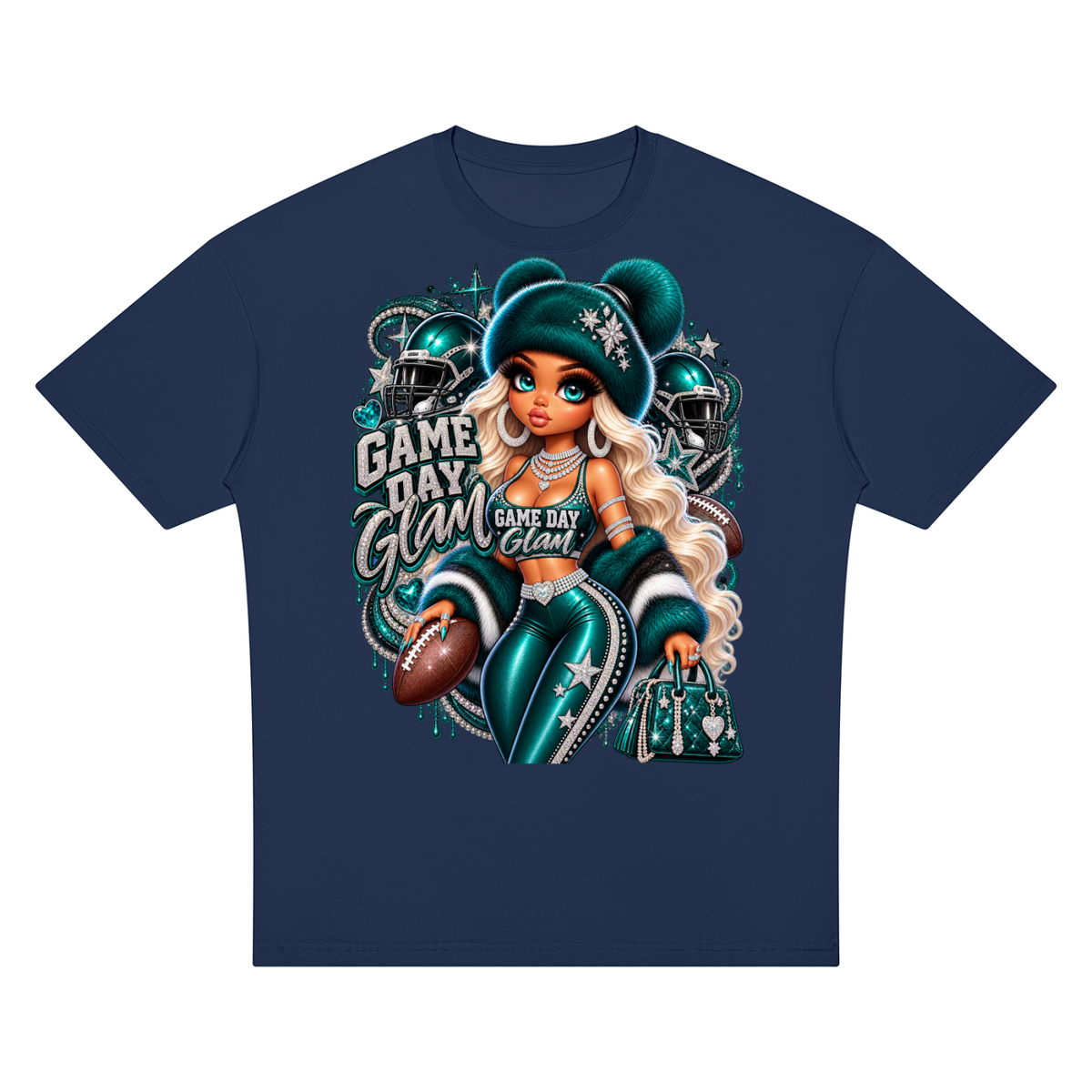 Game Day Glam Football Girl Oversized Graphic T-Shirt