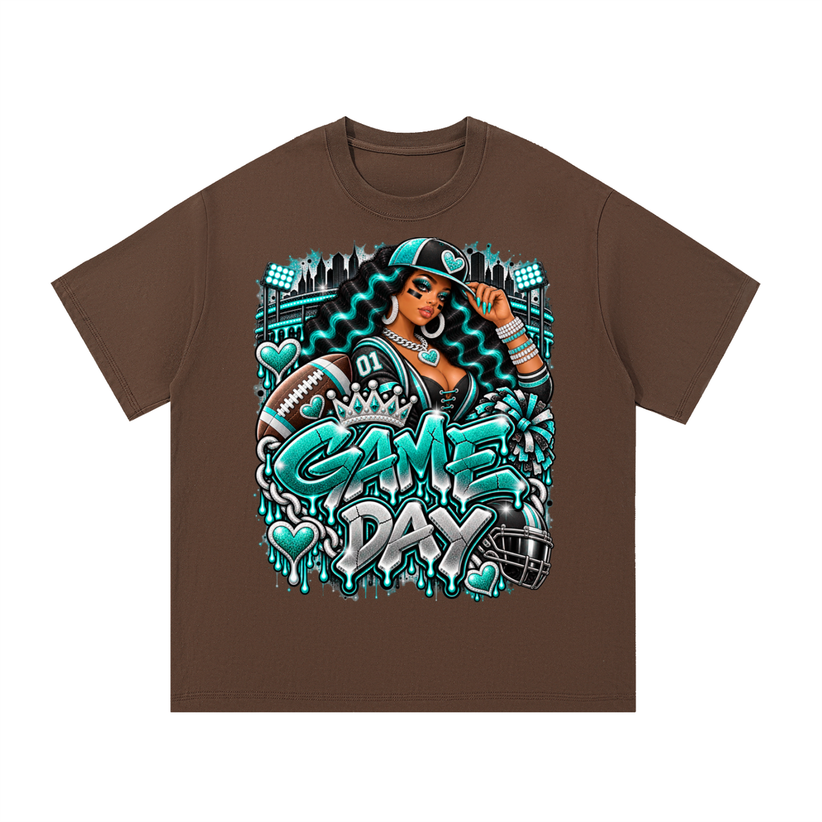 Teal Game Day Glam – Women's Football Graphic T-Shirt