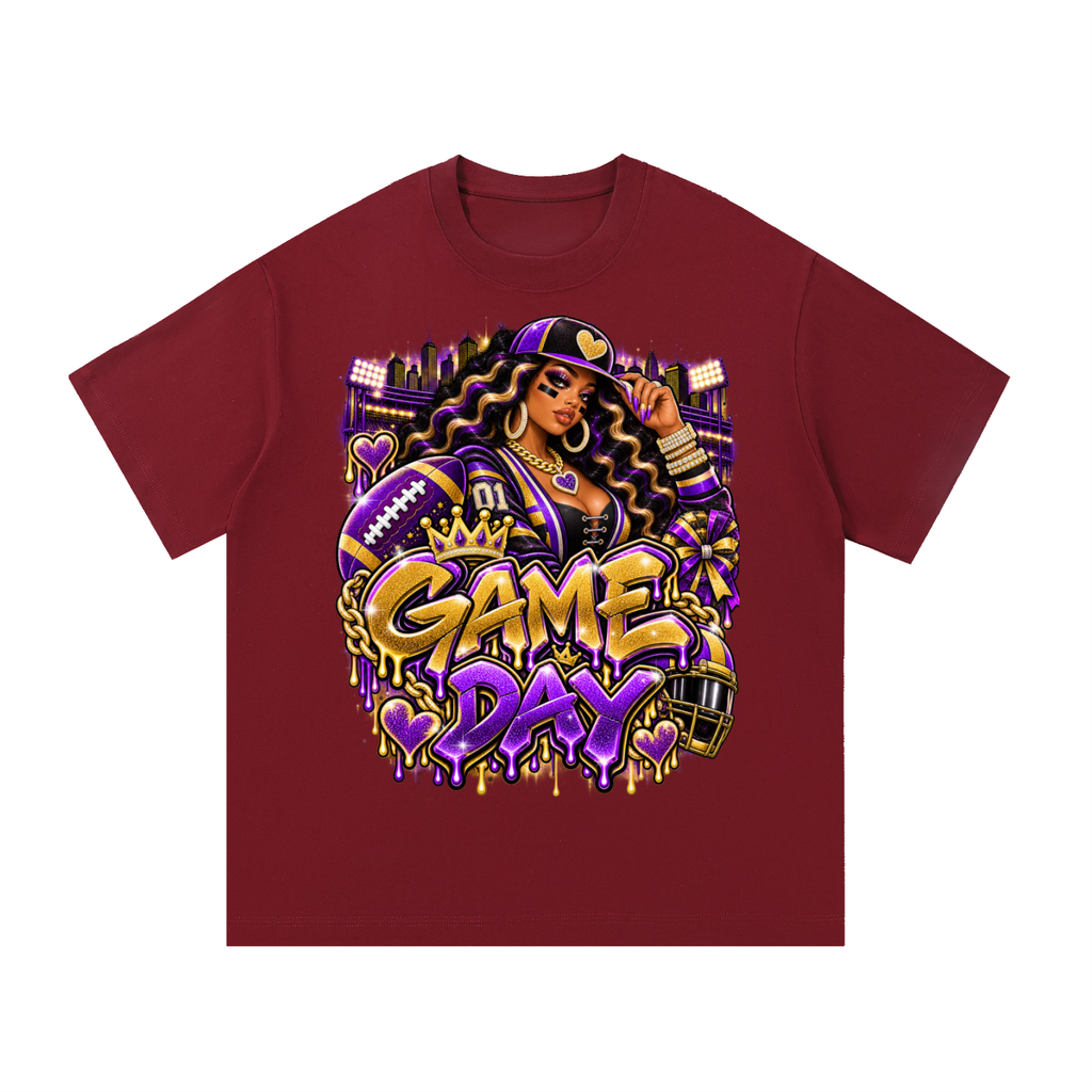 Purple & Gold Game Day Queen – Women's Football Graphic T-Shirt