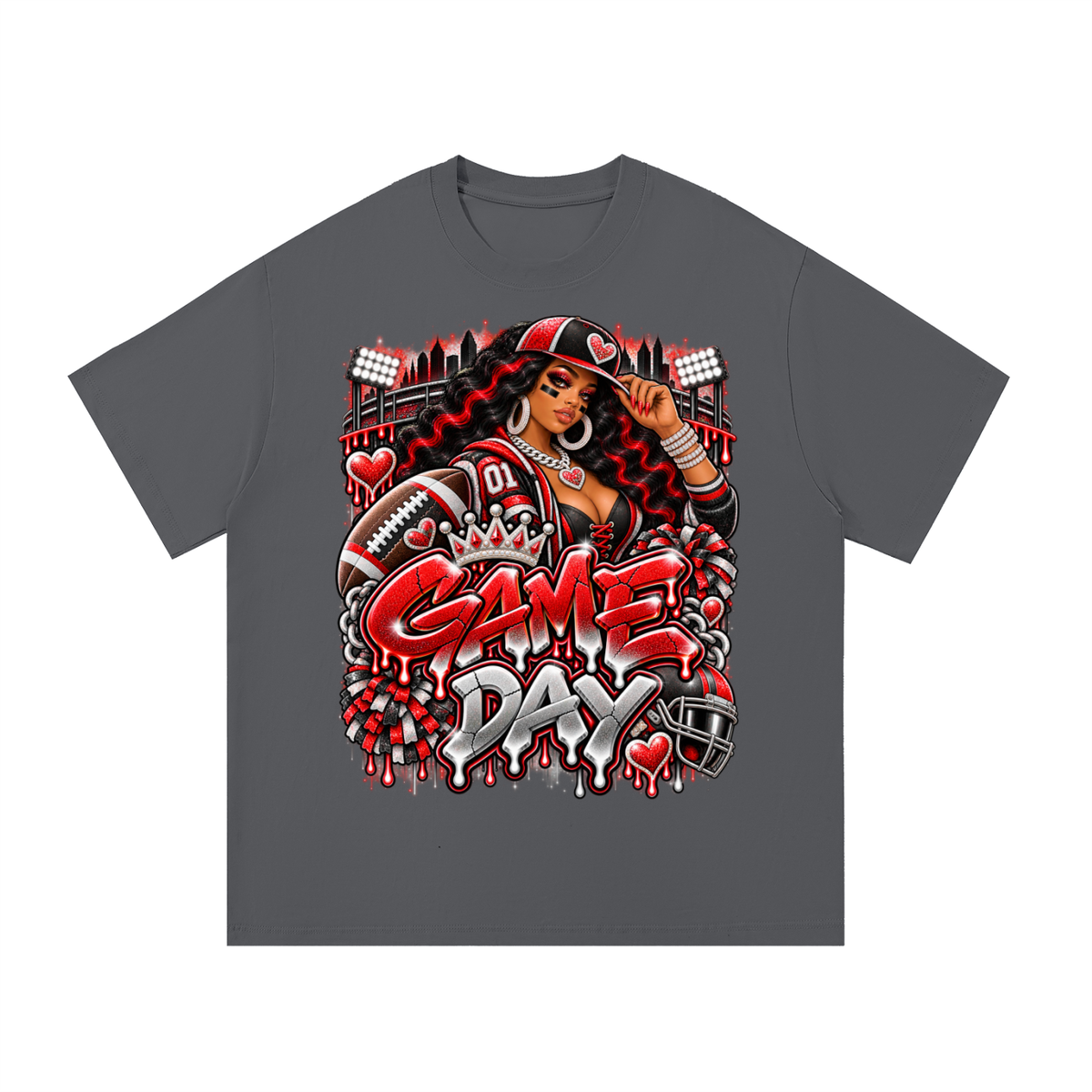 Red & Black Game Day Glam – Women's Football Graphic T-Shirt
