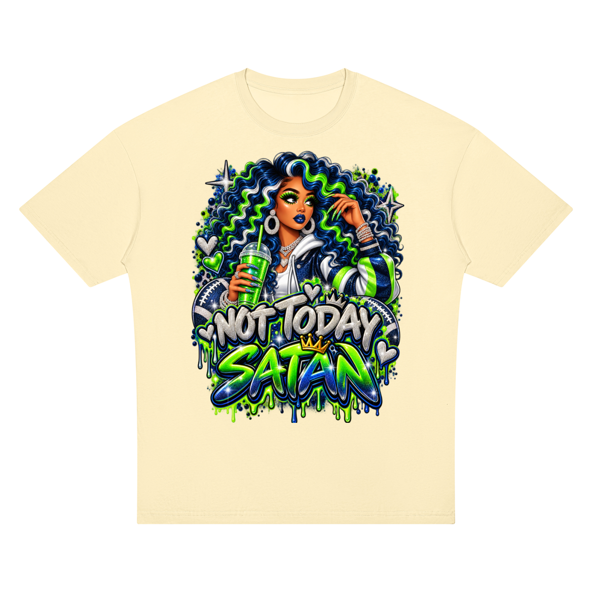 Not Today Satan – Football Glam Oversized Graphic T-Shirt