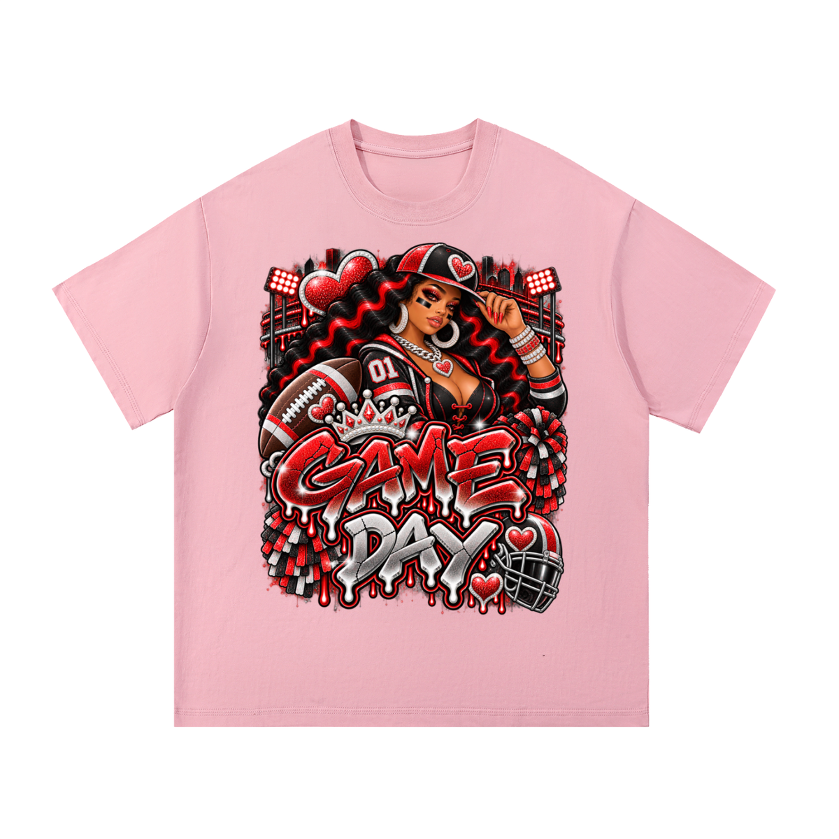 Red & Black Game Day Diva – Women's Football Graphic T-Shirt