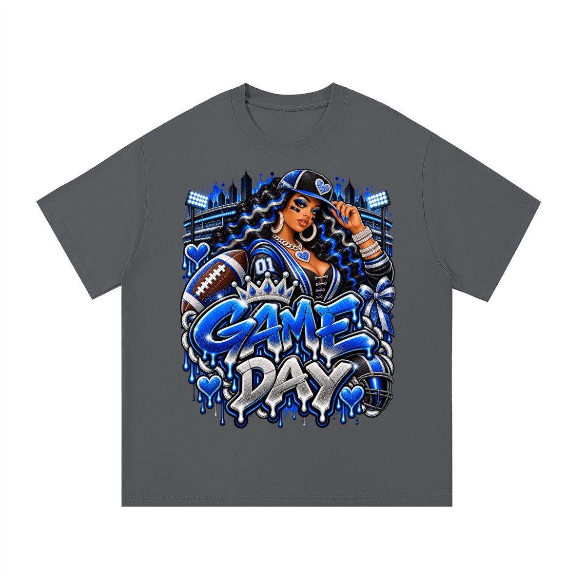 Royal Blue Game Day Glam – Women's Football Graphic T-Shirt