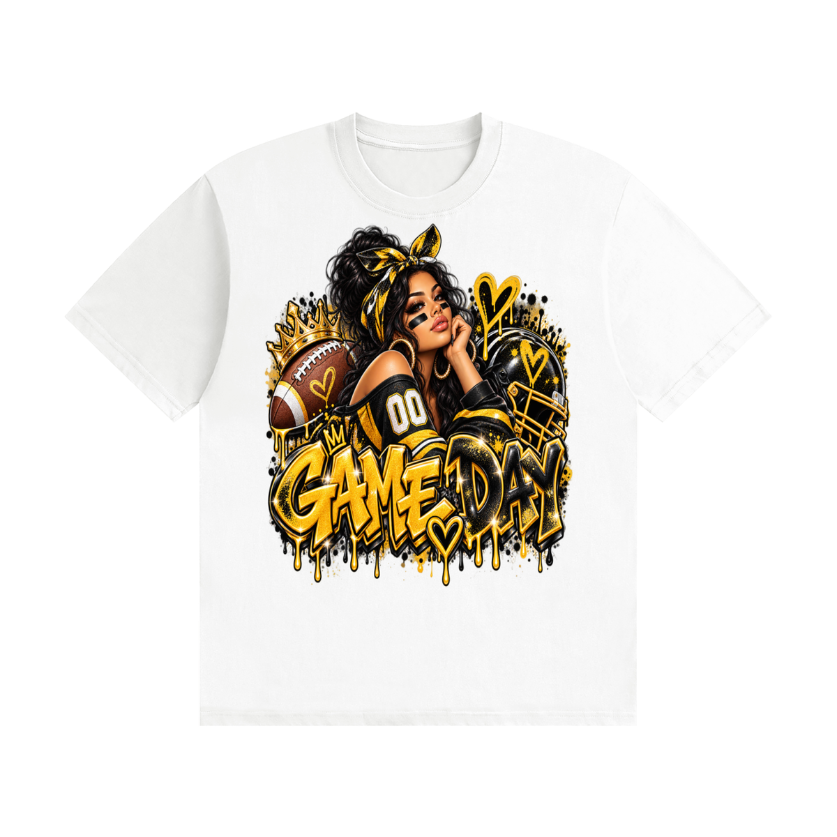Game Day Queen Black & Gold 3D Graffiti Graphic T-Shirt