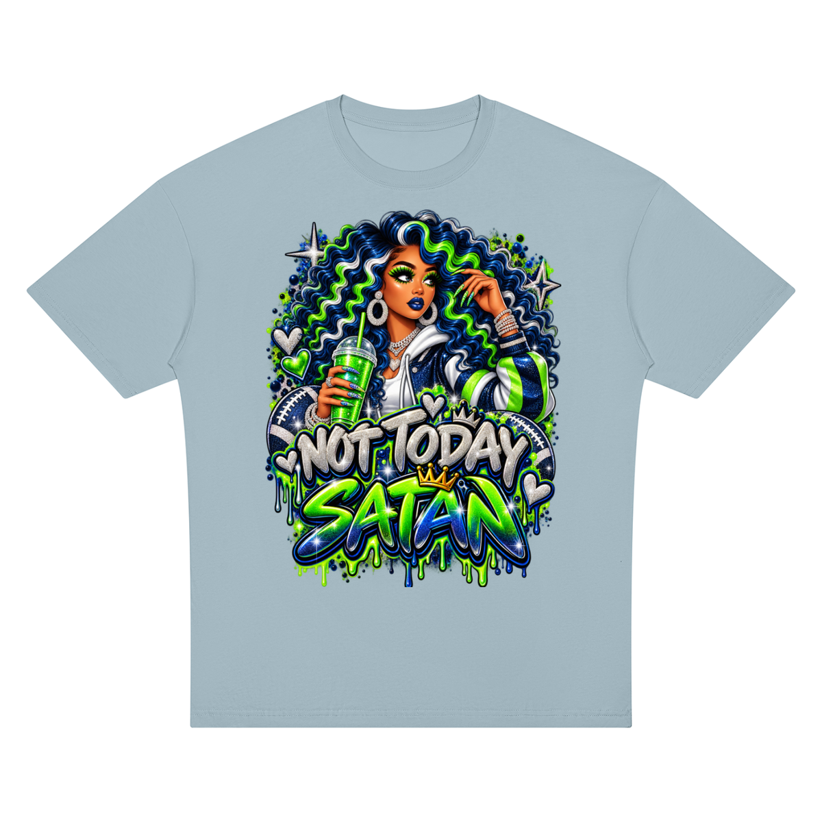 Not Today Satan – Football Glam Oversized Graphic T-Shirt