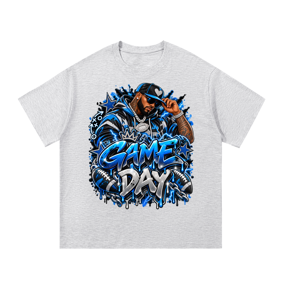 Game Day – Electric Blue Men's Football Graphic T-Shirt