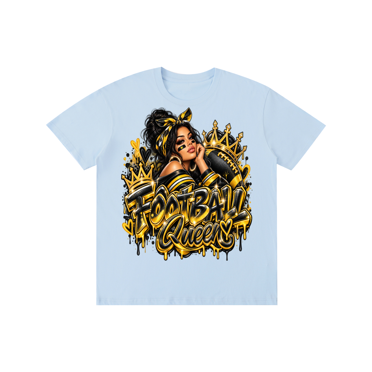 Black & Gold Football Queen 3D Graffiti Graphic T-Shirt