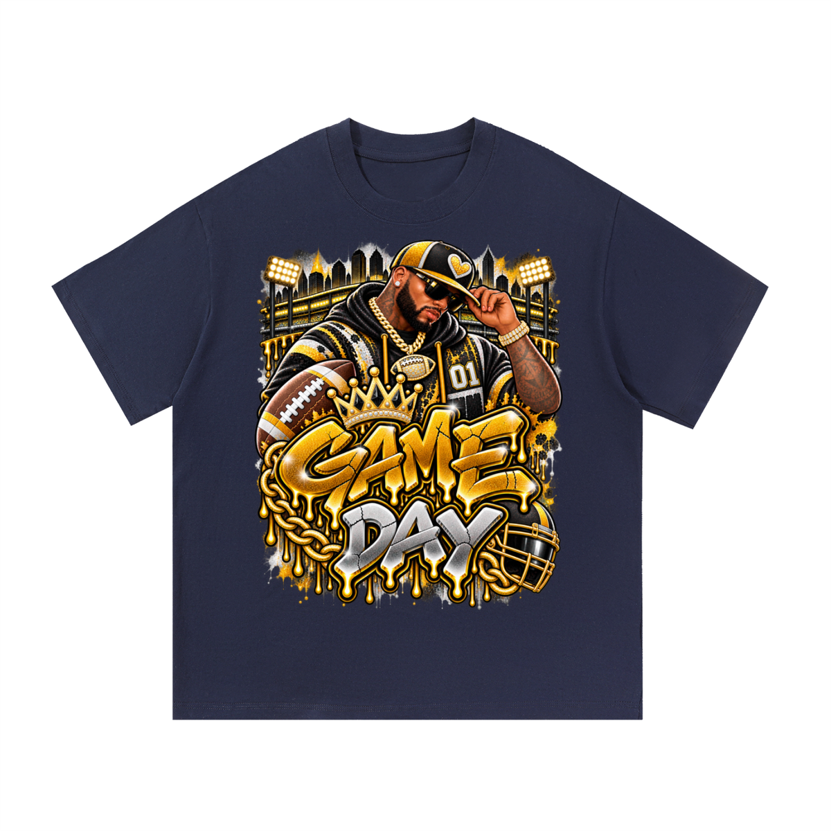 Black & Gold Game Day King – Unisex Football Graphic T-Shirt