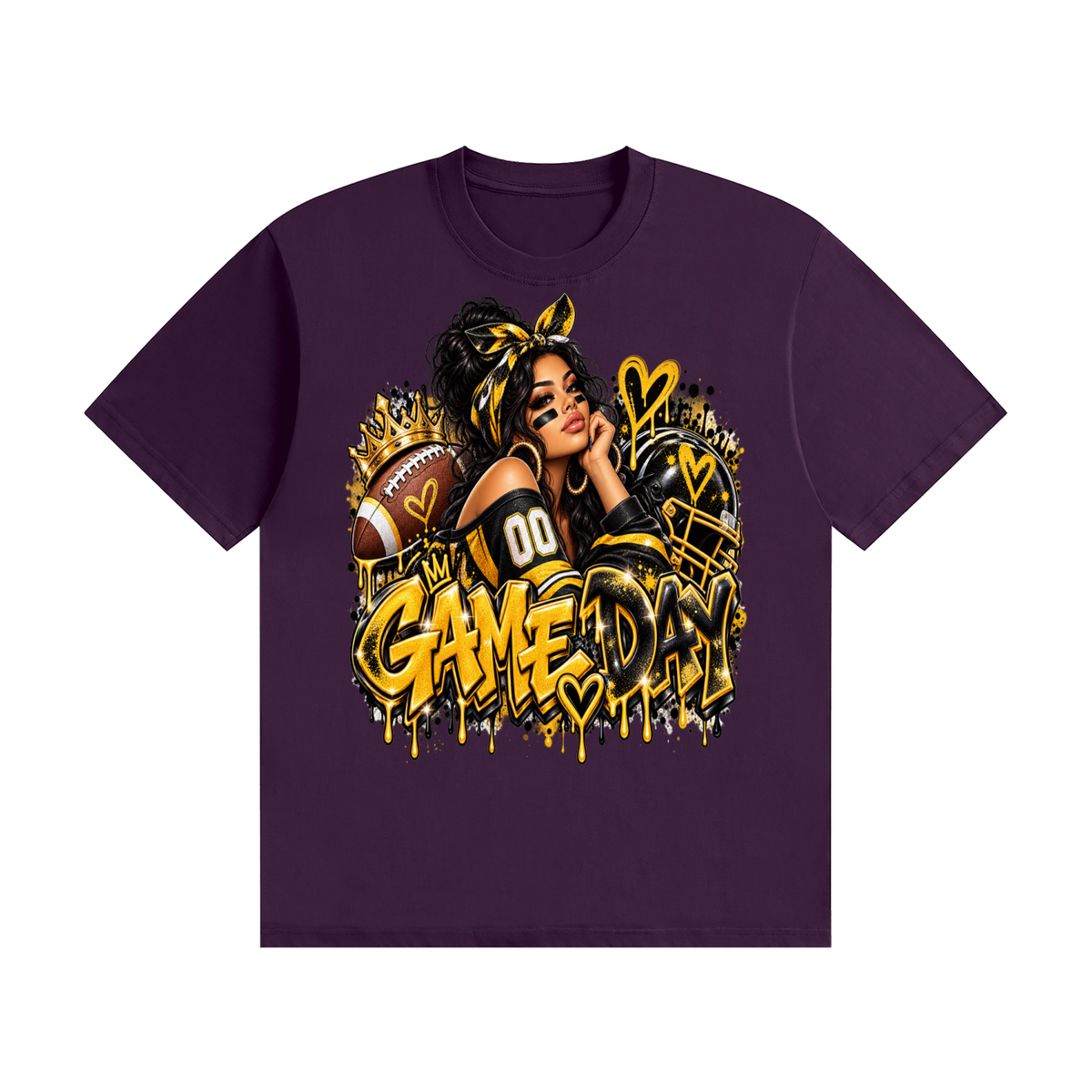 Game Day Queen Black & Gold 3D Graffiti Graphic T-Shirt