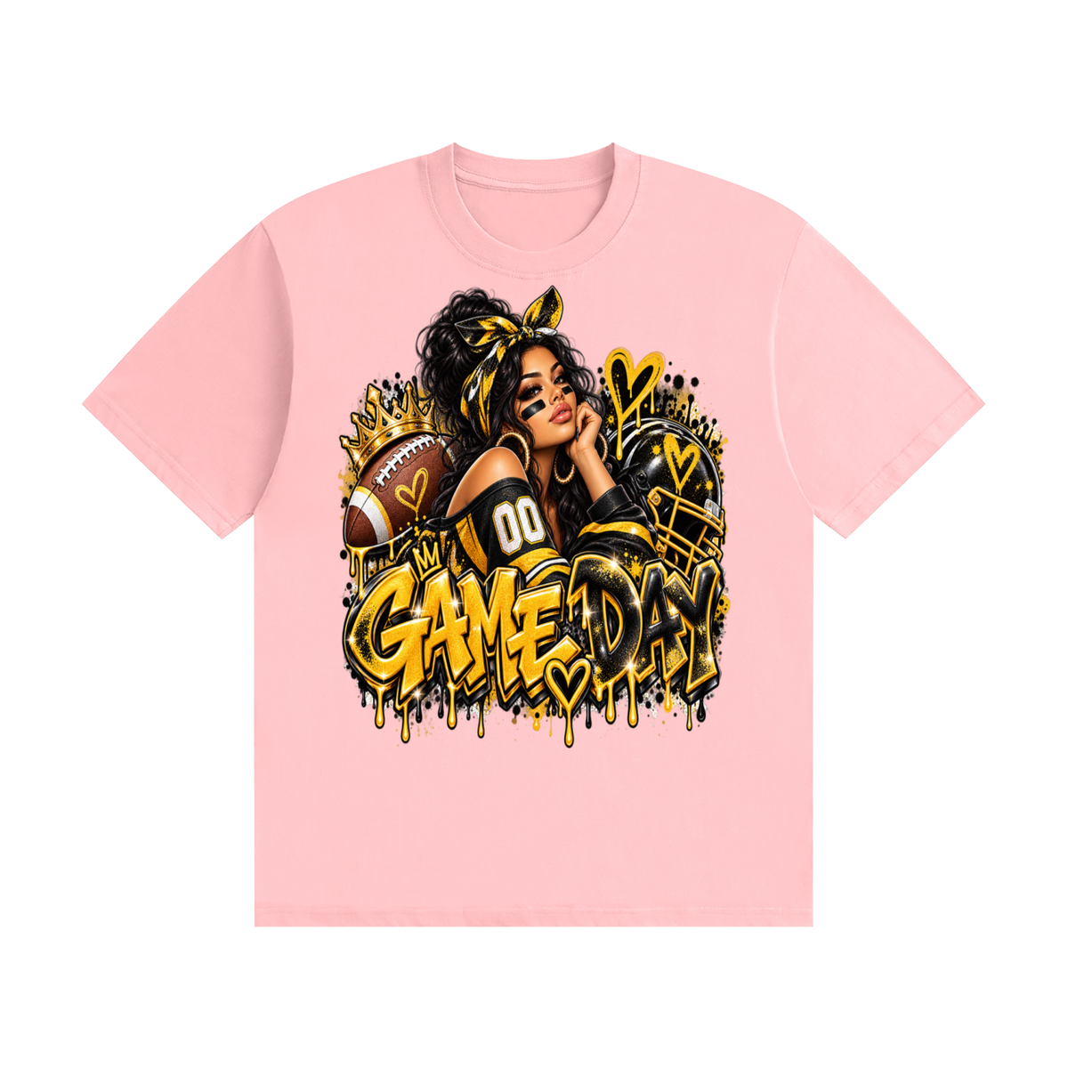 Game Day Queen Black & Gold 3D Graffiti Graphic T-Shirt