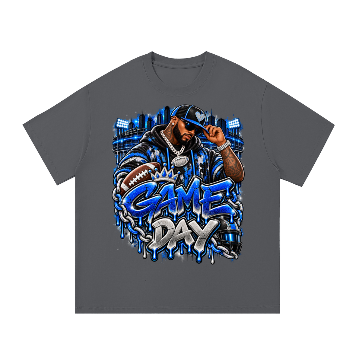 Blue & Silver Game Day – Men's Football Streetwear Graphic T-Shirt