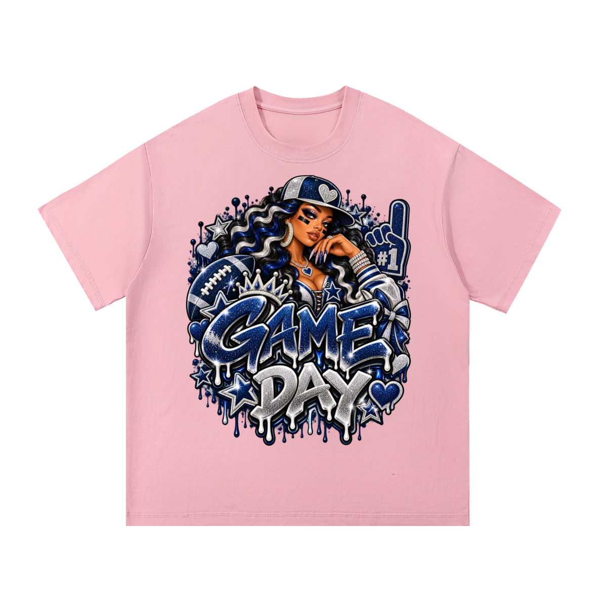 Silver & Navy Game Day Glam – Women's Football Graphic T-Shirt