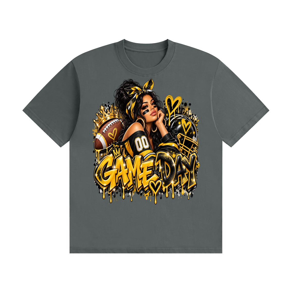 Game Day Queen Black & Gold 3D Graffiti Graphic T-Shirt