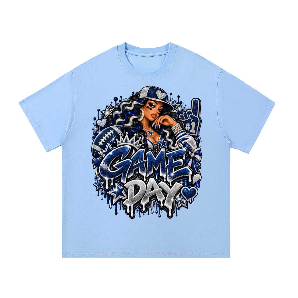 Silver & Navy Game Day Glam – Women's Football Graphic T-Shirt