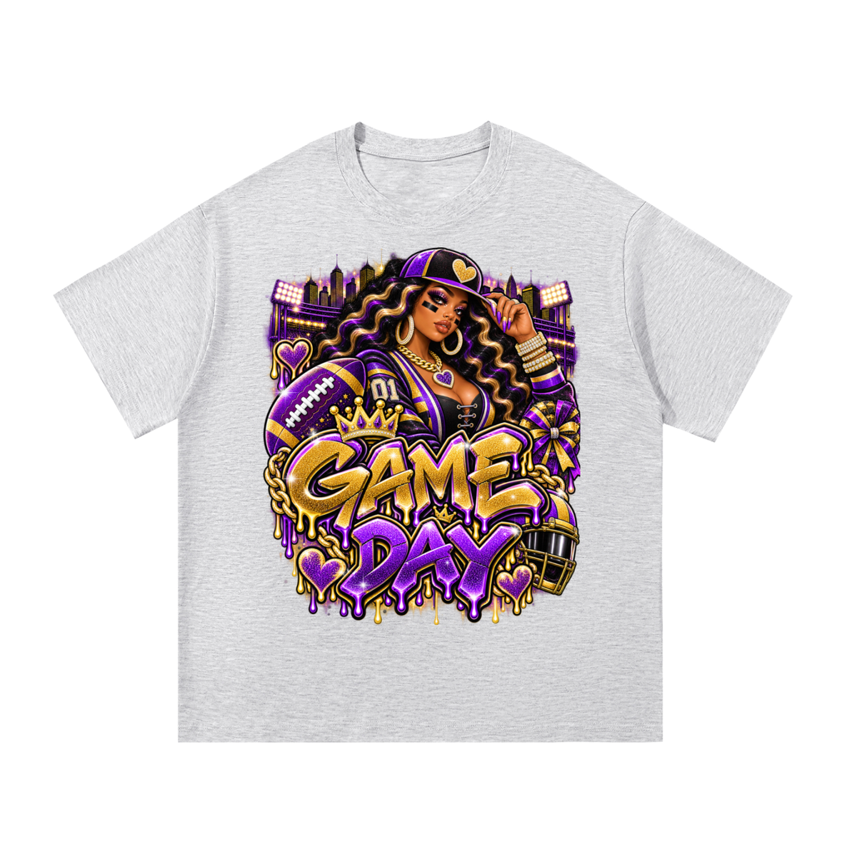 Purple & Gold Game Day Queen – Women's Football Graphic T-Shirt