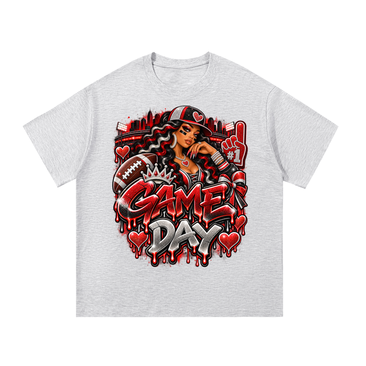 Red & Black Game Day Glam – Women's Football Graphic T-Shirt