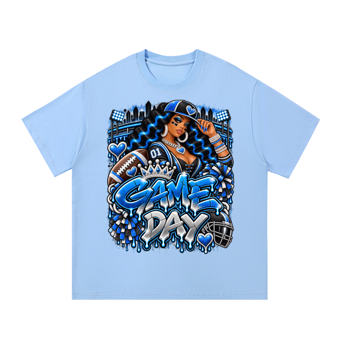 Royal Blue Game Day Queen – Women's Football Graphic T-Shirt