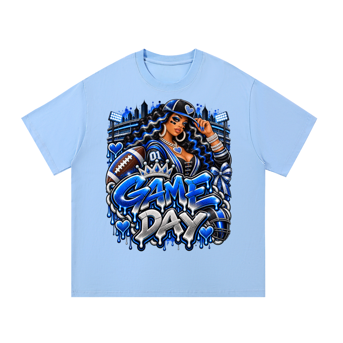 Royal Blue Game Day Glam – Women's Football Graphic T-Shirt