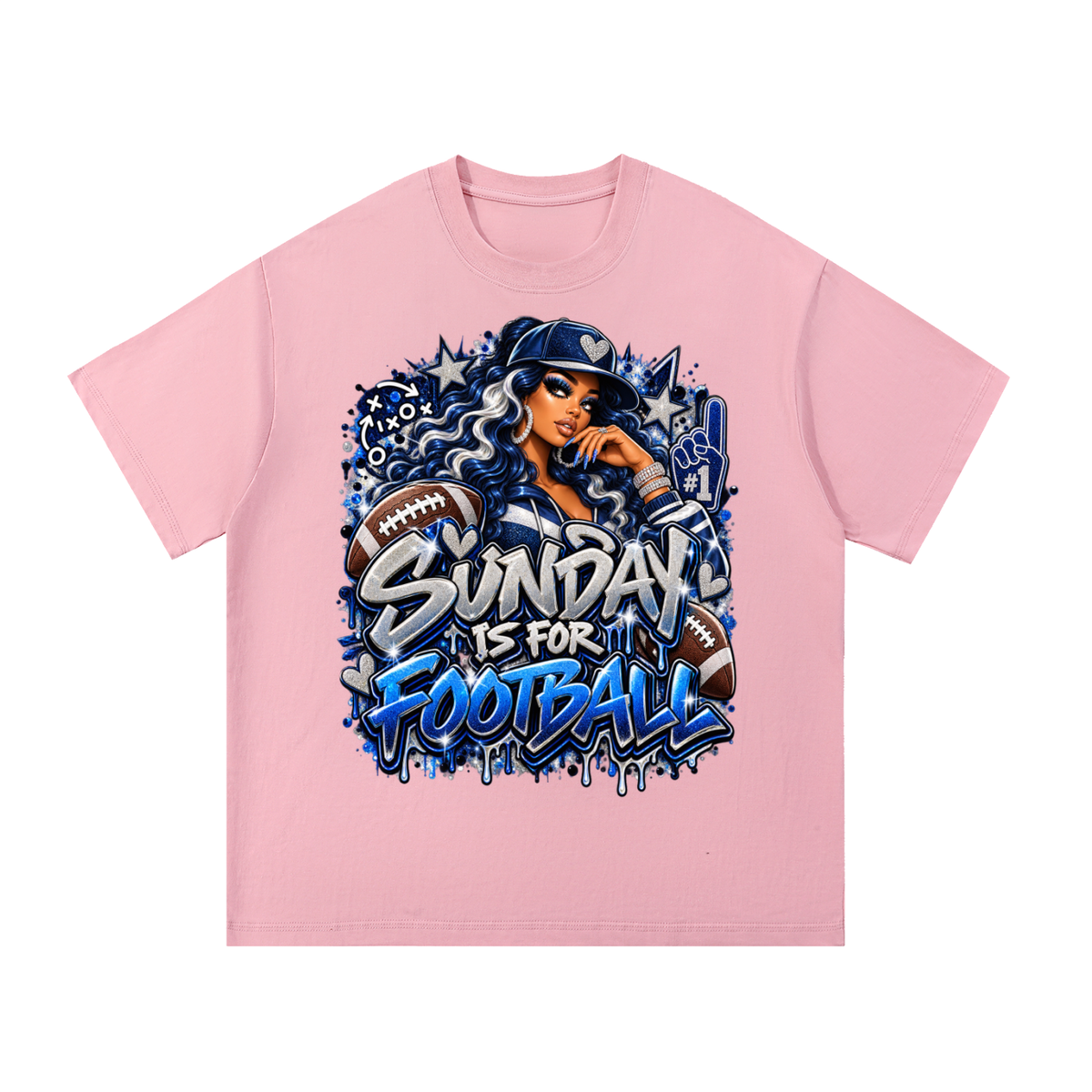 Sunday Is for Football – Navy Blue & Silver Graphic T-Shirt