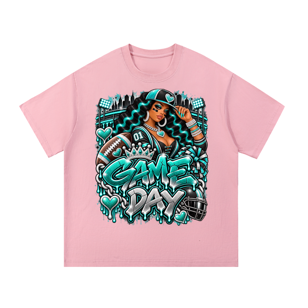 Teal Game Day Glam – Women's Football Graphic T-Shirt