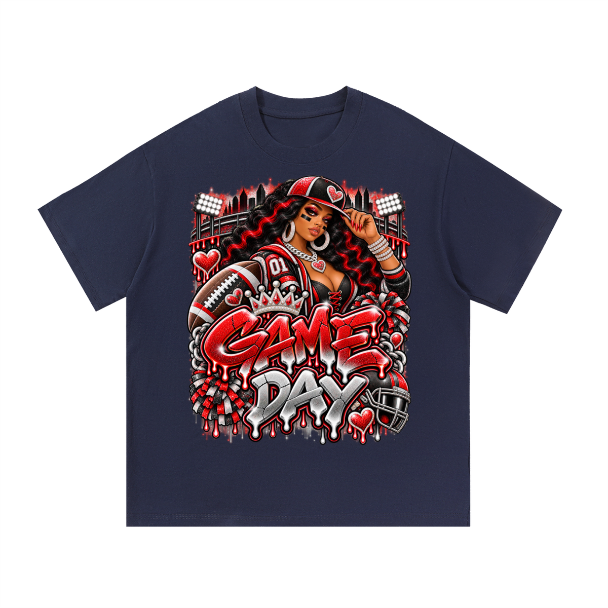 Red & Black Game Day Glam – Women's Football Graphic T-Shirt