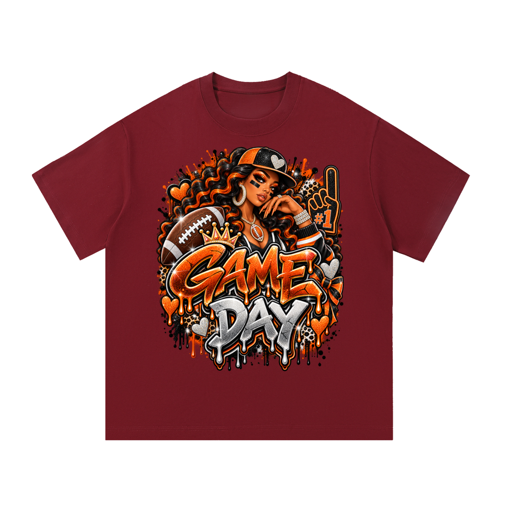Orange & Black Game Day Queen – Football Glam Graphic T-Shirt