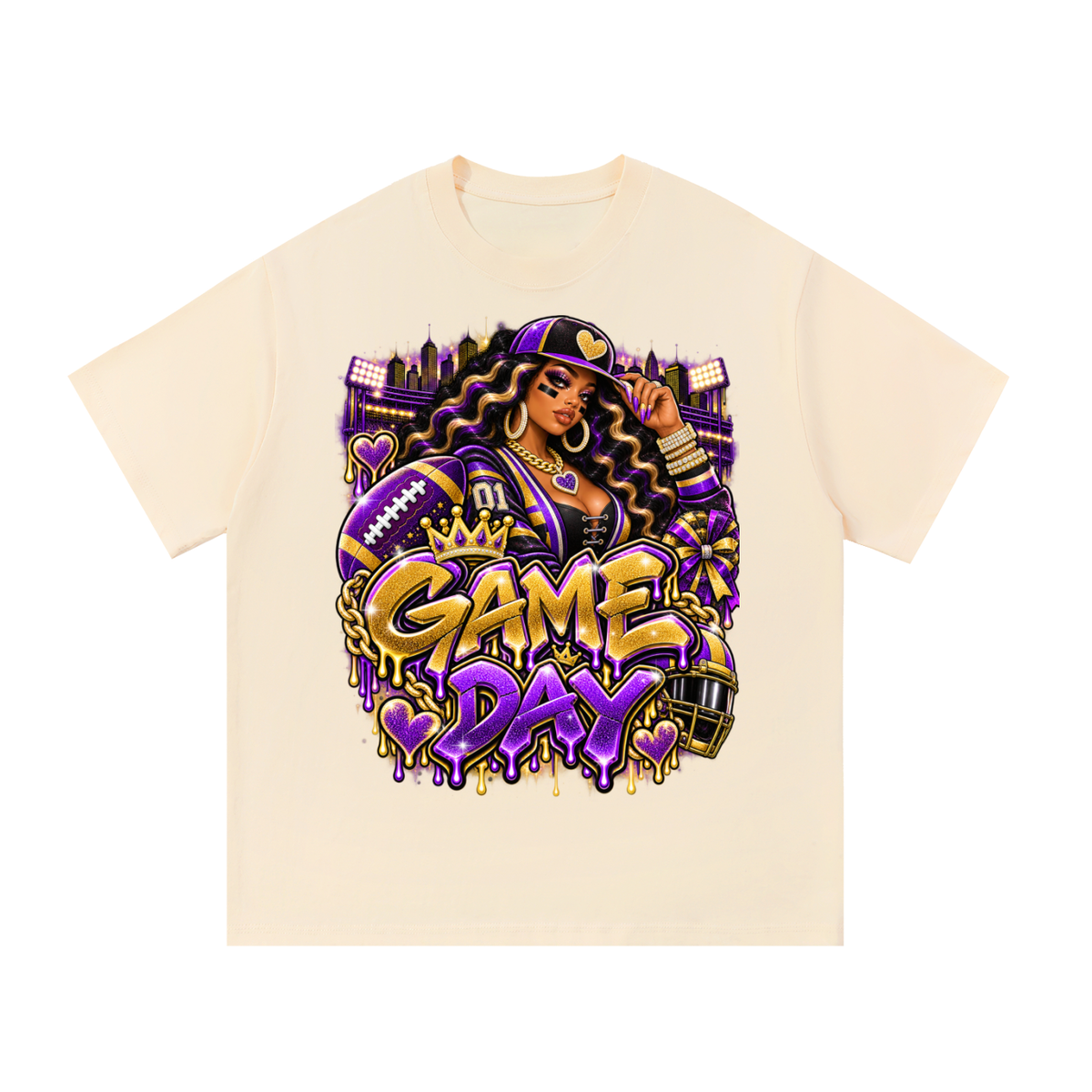 Purple & Gold Game Day Queen – Women's Football Graphic T-Shirt