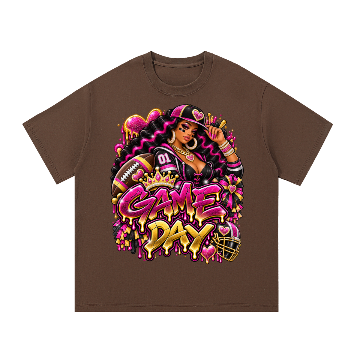 Pink & Gold Game Day Royalty – Women's Football Graphic T-Shirt