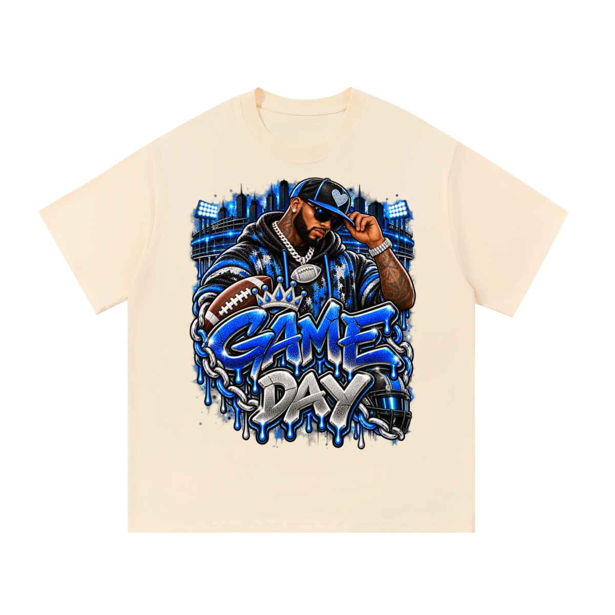 Blue & Silver Game Day – Men's Football Streetwear Graphic T-Shirt