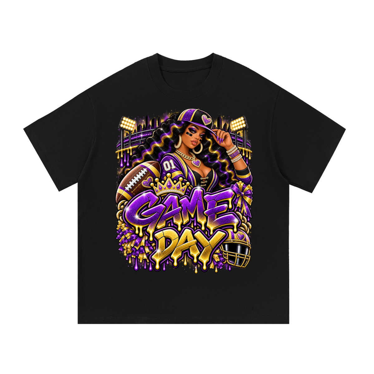 Purple & Gold Football Glam – Women's Game Day Graphic T-Shirt