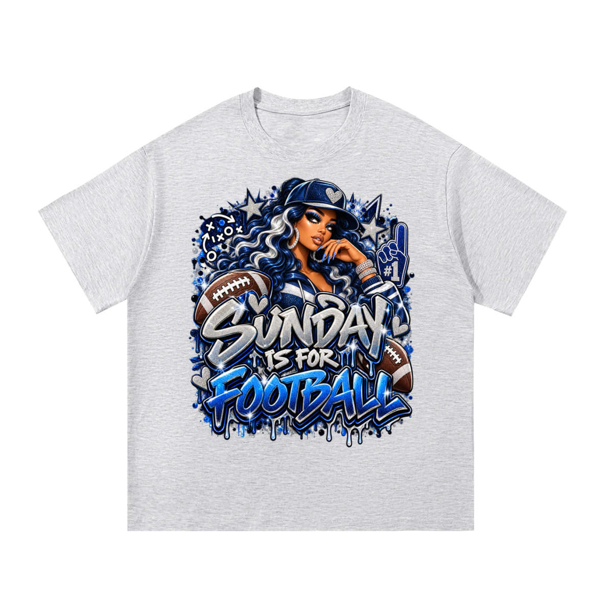 Sunday Is for Football – Navy Blue & Silver Graphic T-Shirt