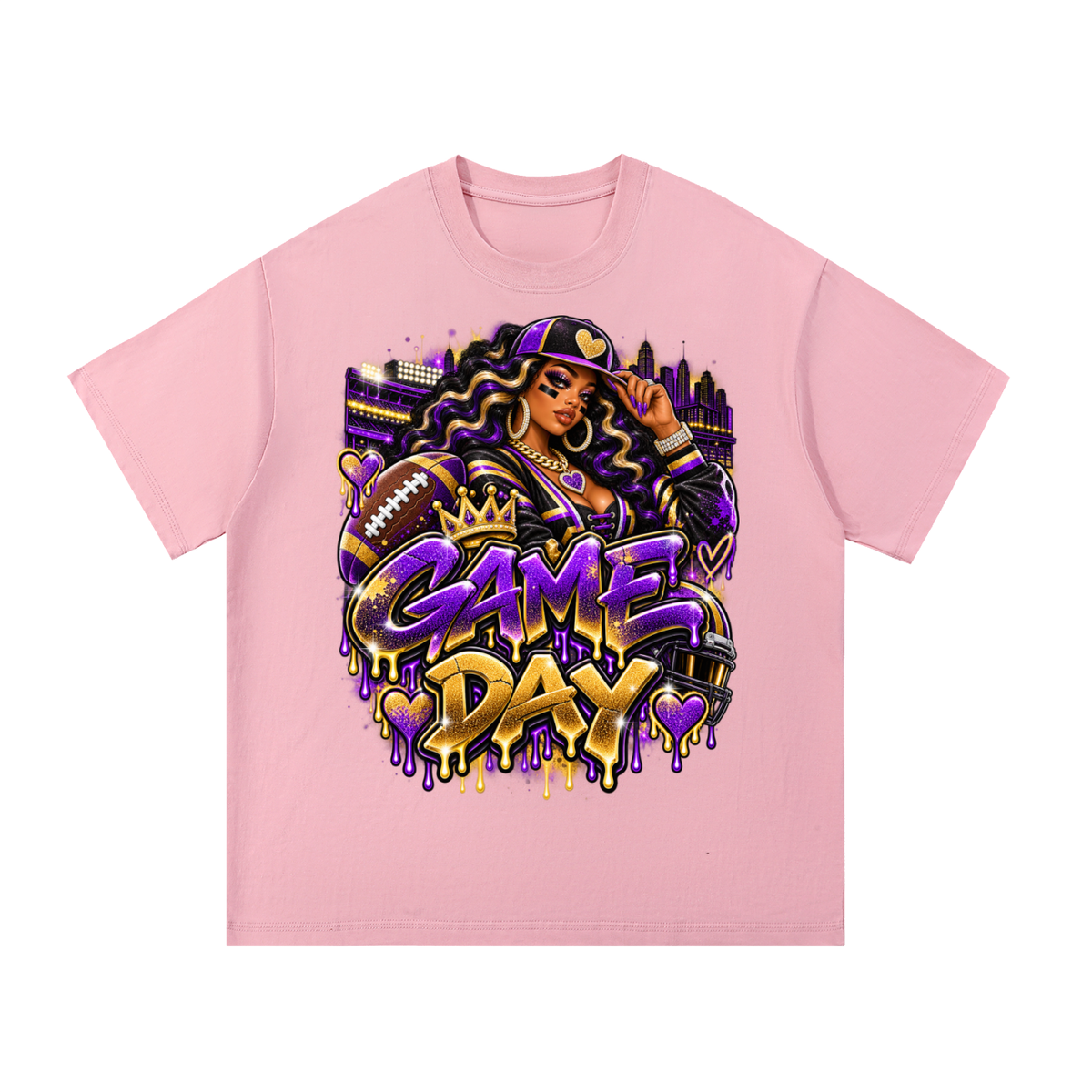 Purple & Gold Game Day Glam – Women's Football Graphic T-Shirt