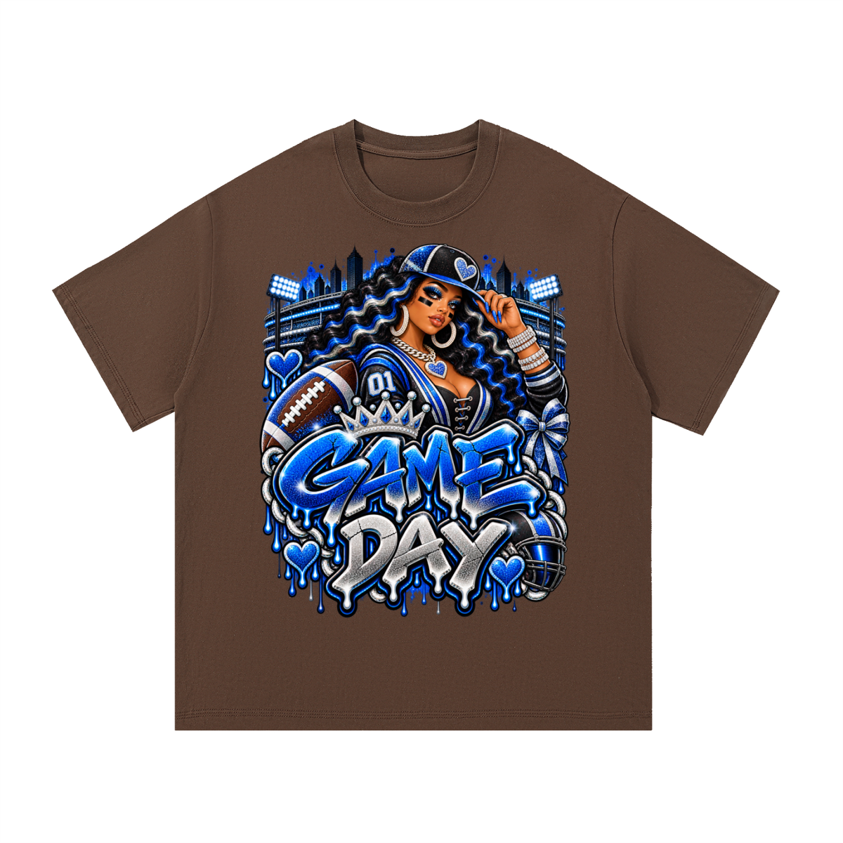 Royal Blue Game Day Glam – Women's Football Graphic T-Shirt