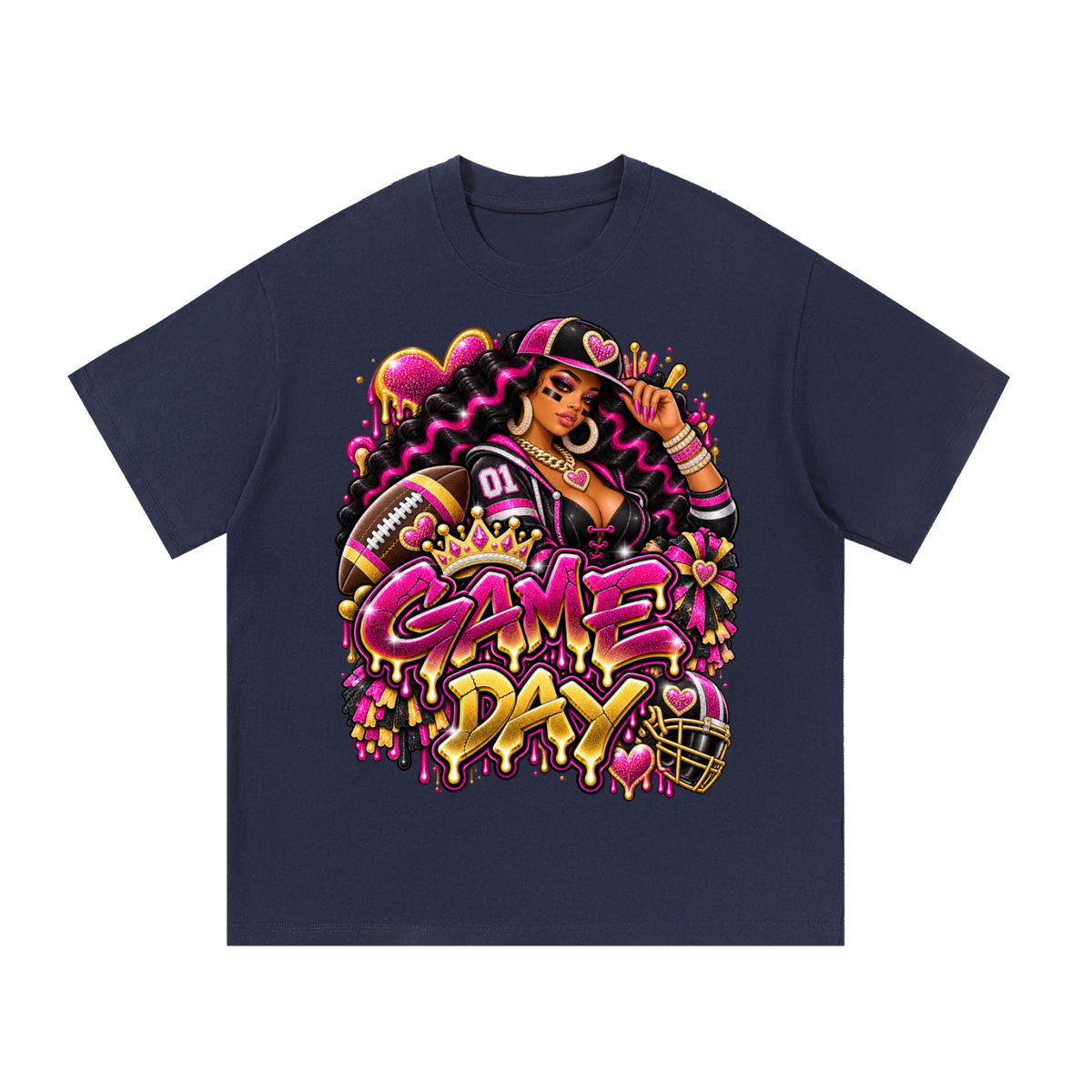 Pink & Gold Game Day Royalty – Women's Football Graphic T-Shirt