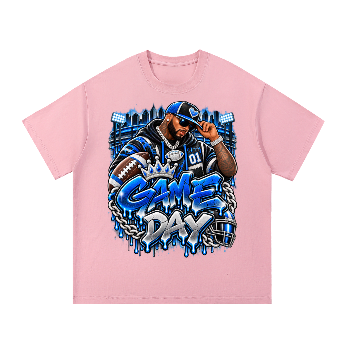 Electric Blue Game Day – Men's Football Streetwear Graphic T-Shirt