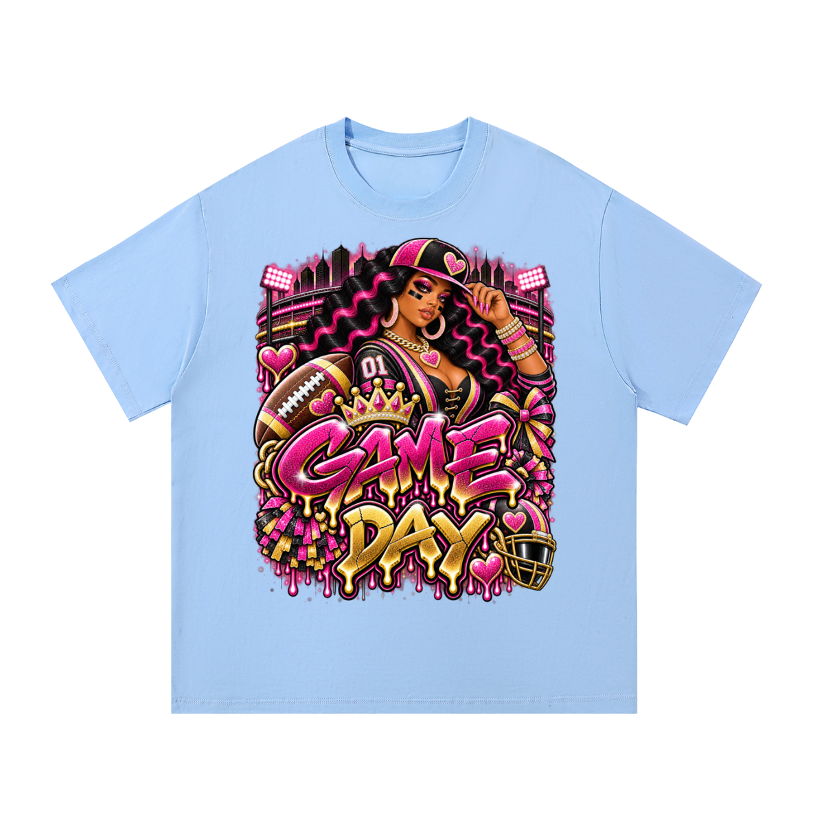 Pink & Gold Game Day Queen – Women's Football Graphic T-Shirt