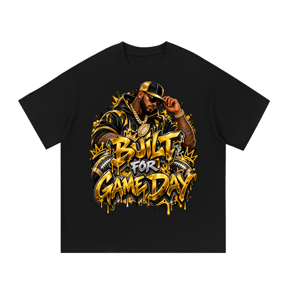 Built for Game Day – Black & Gold Men's Football Graphic T-Shirt