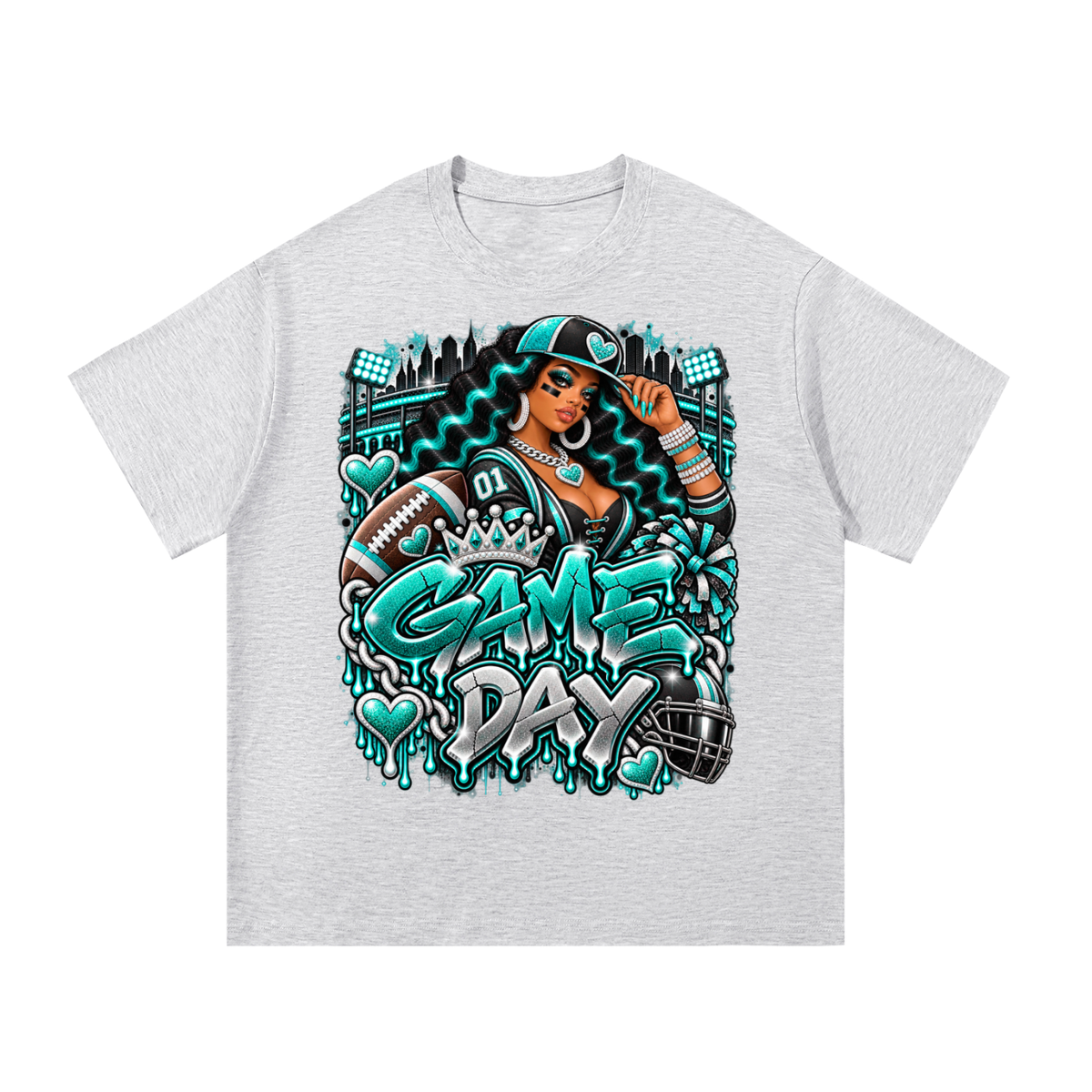 Teal Game Day Glam – Women's Football Graphic T-Shirt
