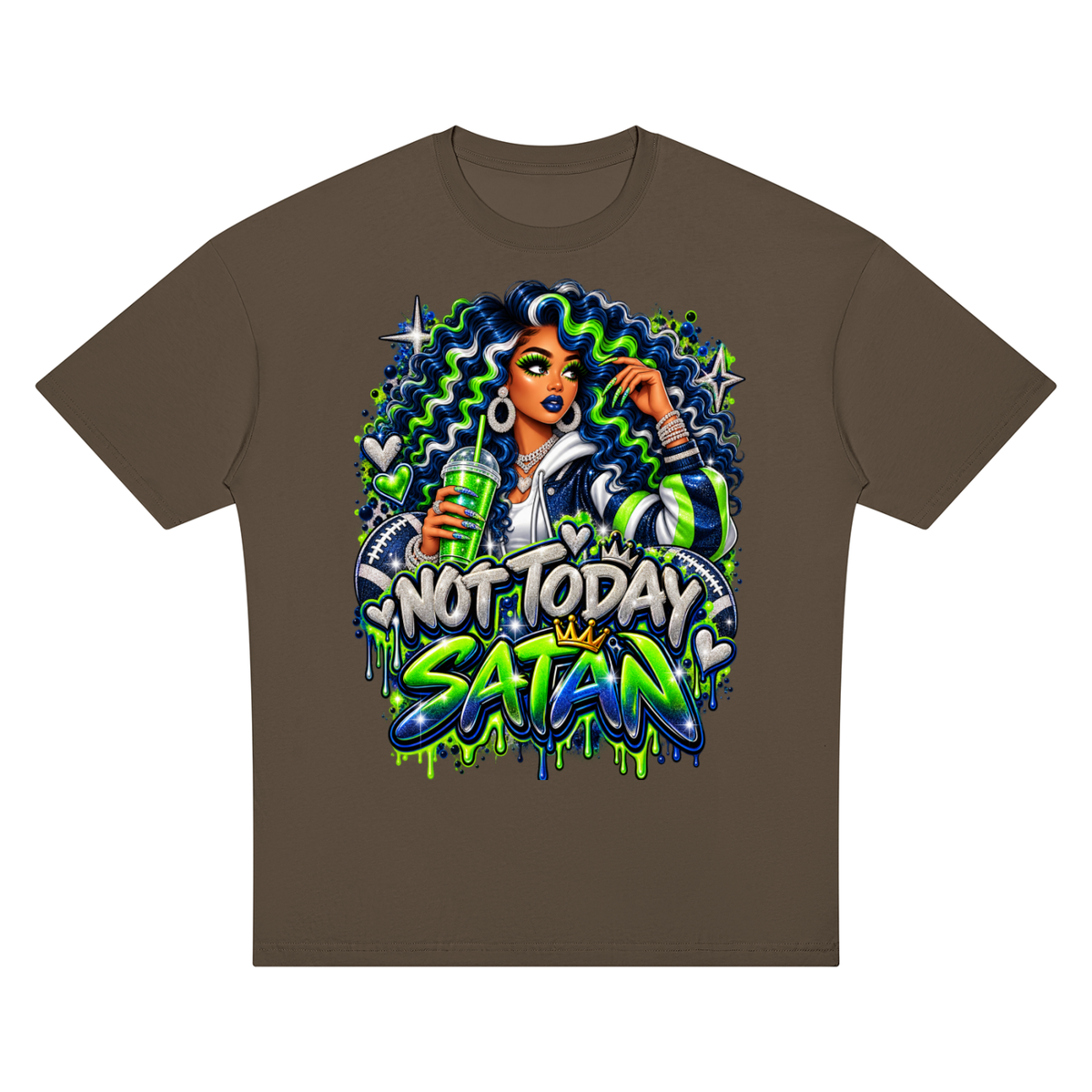 Not Today Satan – Football Glam Oversized Graphic T-Shirt