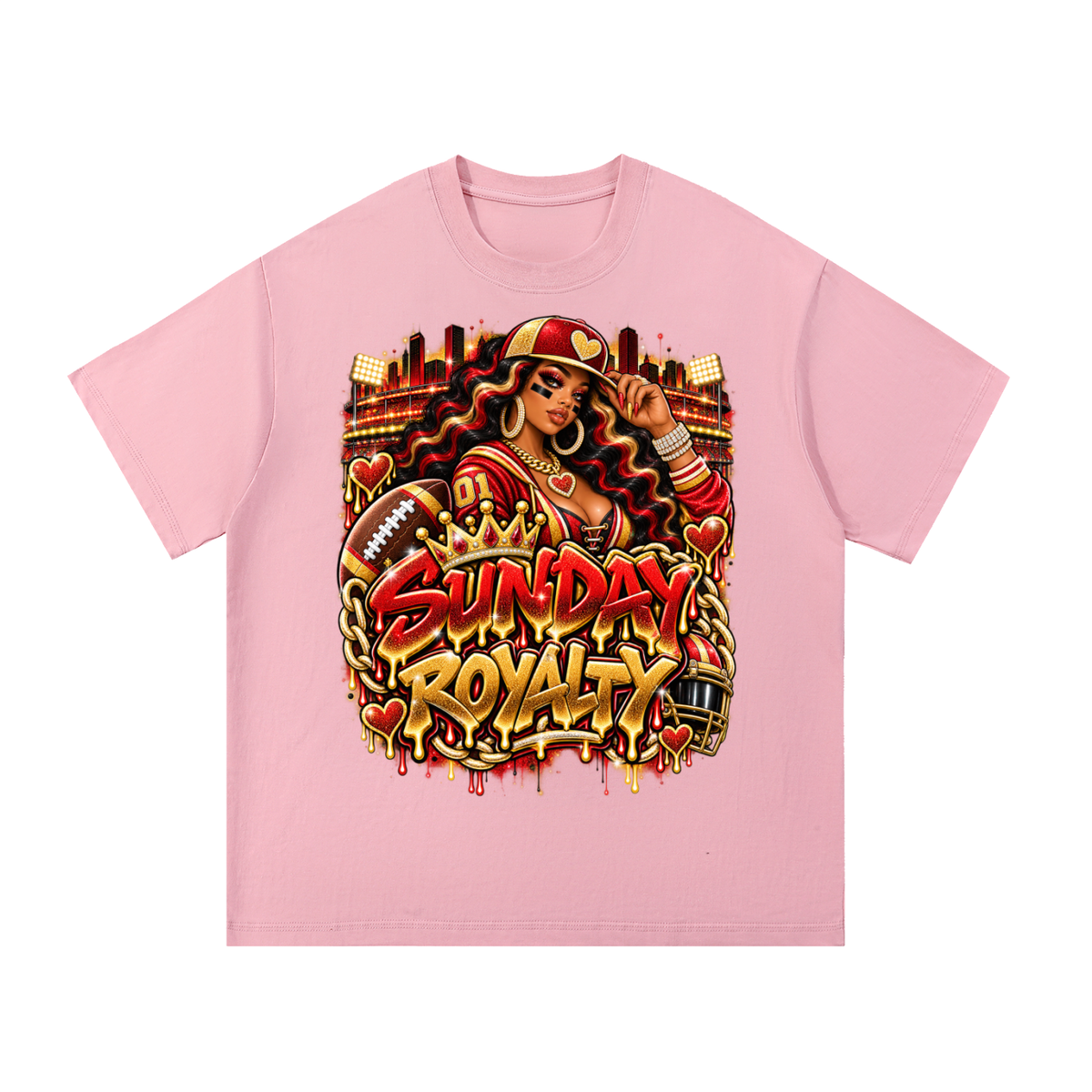Sunday Royalty – Red & Gold Football Glam Graphic T-Shirt